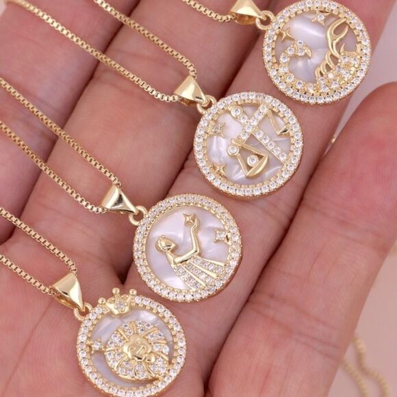 SALE 18k Stamped Gold Filled Leo Iridescent Horoscope Crystal Necklace - Picture 3 of 7